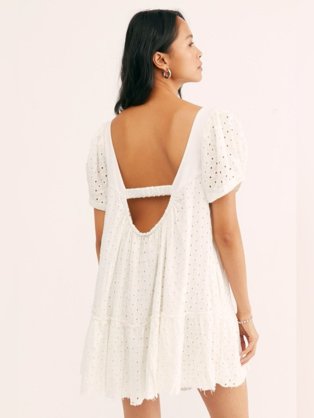 Free People Janie Eyelet Mini Dress boho oversized peasant summer feminine bride